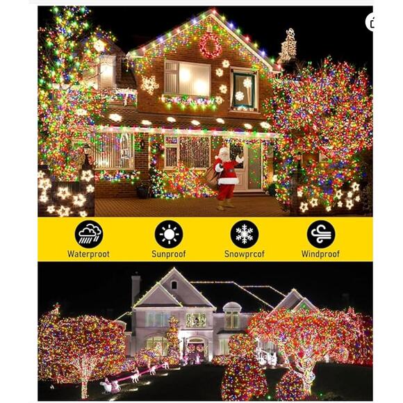 203FT Outdoor Plug in,600 LED StringWaterproof 8 Modes Memory - Picture 2 of 7